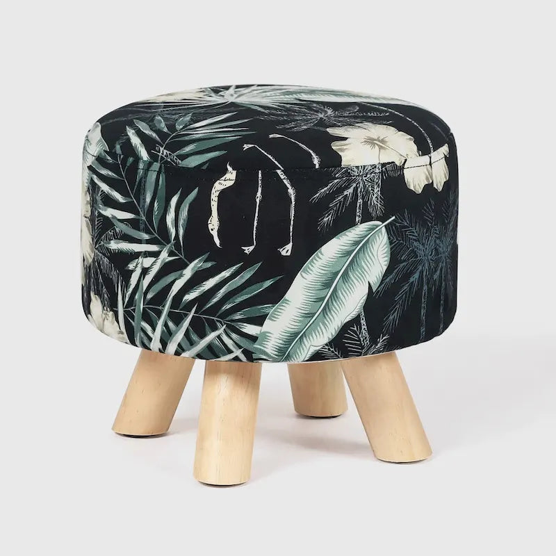 Adeco Modern Round Ottoman Foot Rest Footstool Velvet Fabric Padded