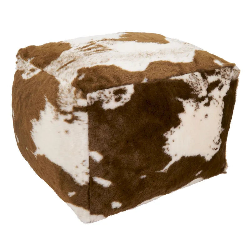 Faux Fur Pouf With Cow Hide Design