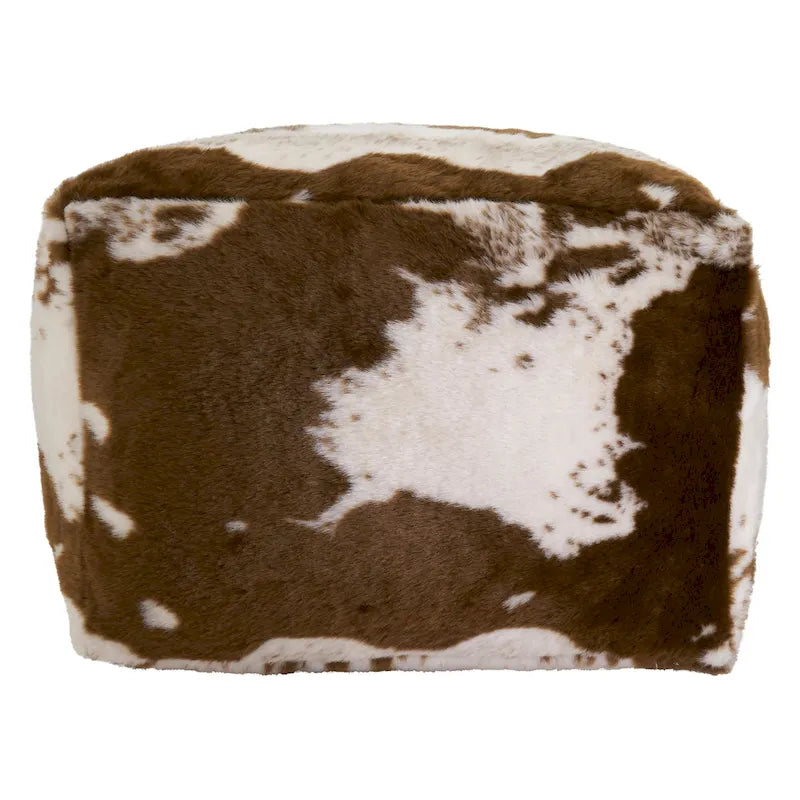 Faux Fur Pouf With Cow Hide Design
