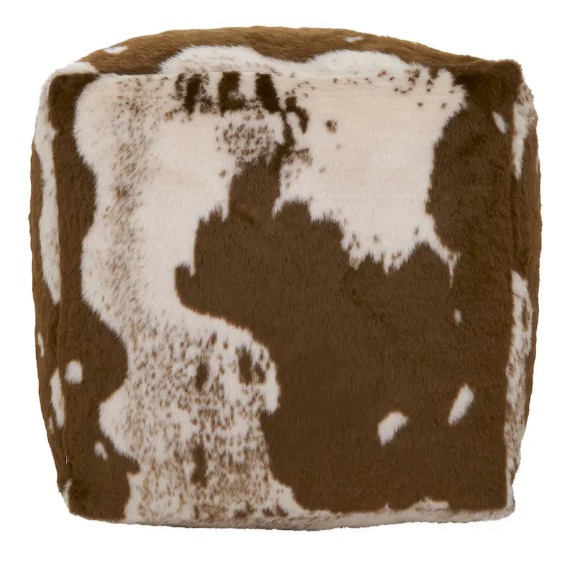 Faux Fur Pouf With Cow Hide Design