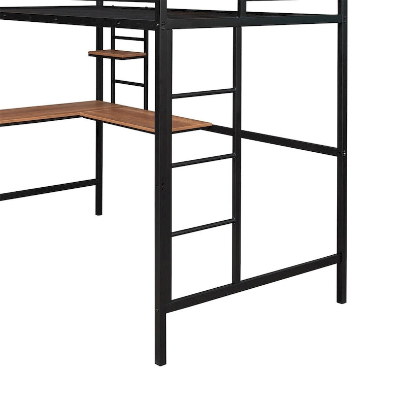 Merax Twin Metal Loft Bed with Desk and Shelf