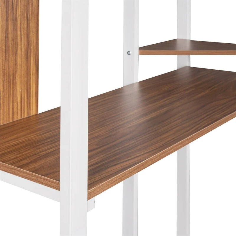 Merax Metal Twin Size Loft Bed with Desk, Shelves