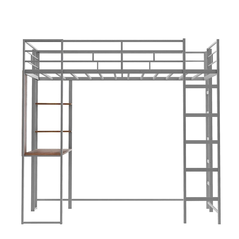 Merax Metal Twin Size Loft Bed with Desk, Shelves