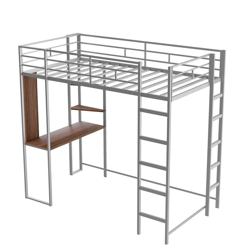 Merax Metal Twin Size Loft Bed with Desk, Shelves