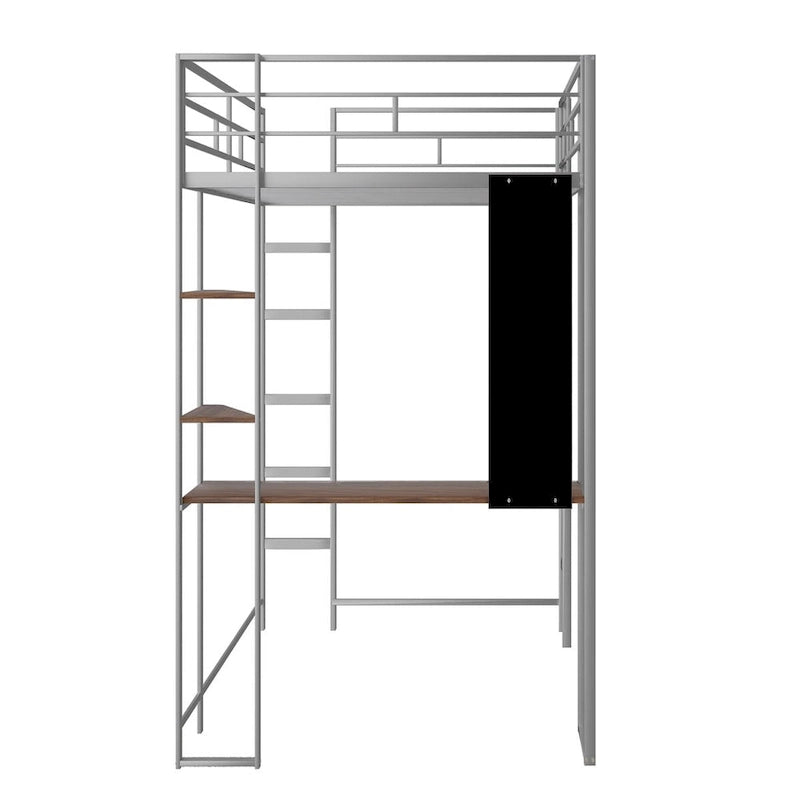 Merax Metal Twin Size Loft Bed with Desk, Shelves