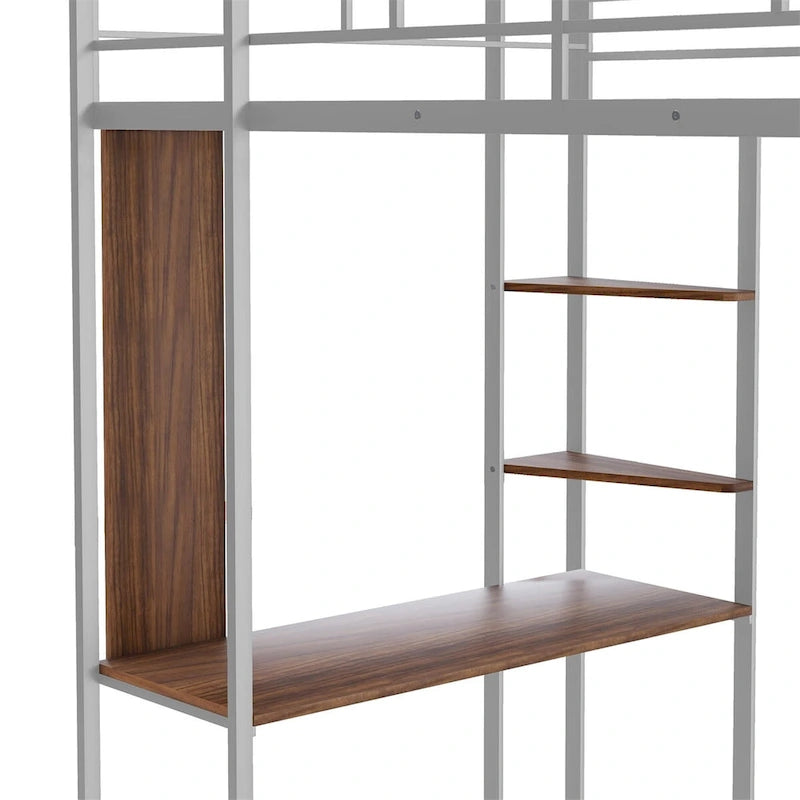 Merax Metal Twin Size Loft Bed with Desk, Shelves