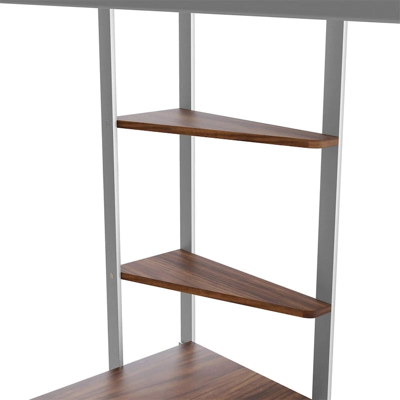 Merax Metal Twin Size Loft Bed with Desk, Shelves
