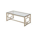 Tempered Glass Top Coffee Table with Lattice Cut Outs, Silver and Clear