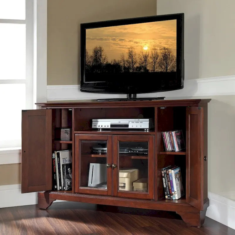 Crosley Lafayette Vintage Mahogany Finish Wood 48-inch Corner TV Stand