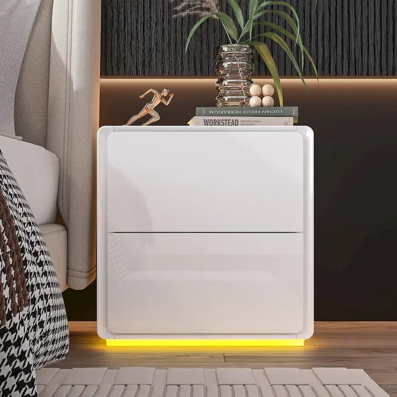 LED Nightstand White Modern Nightstand LED Night Stand Bedside Table