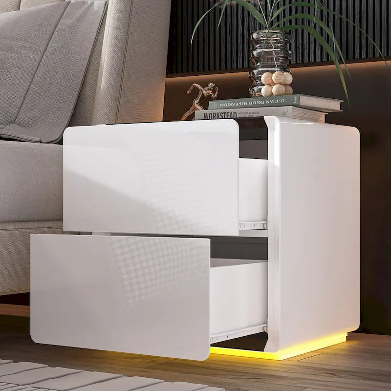 LED Nightstand White Modern Nightstand LED Night Stand Bedside Table