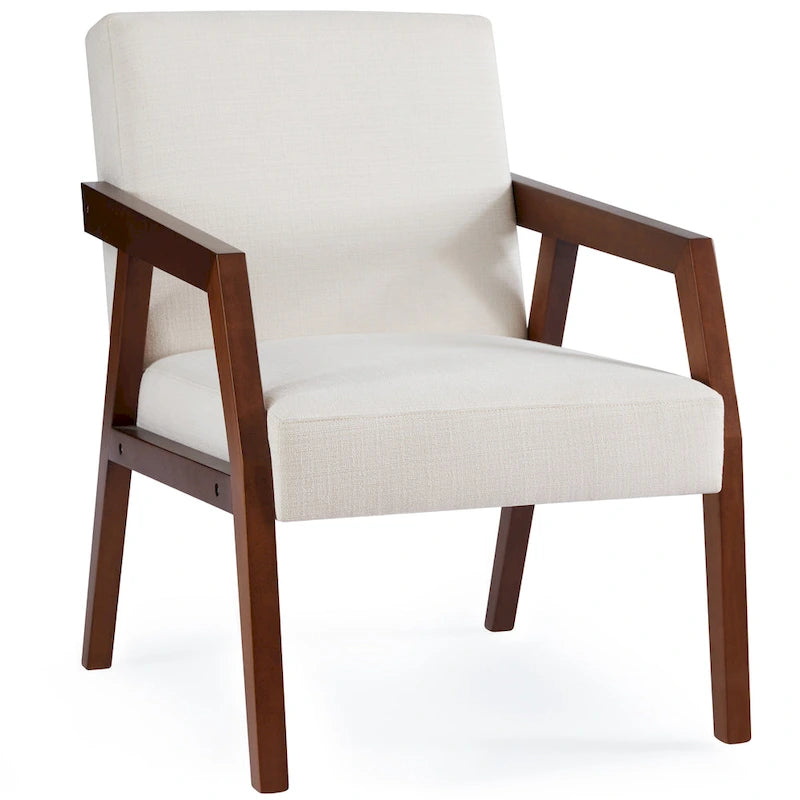 HUIMO Accent Armchair Solid Wooden Brownness/ White/ Blue Upholstered Mid-Century Modern Accent Chair for Living Room, Bedroom