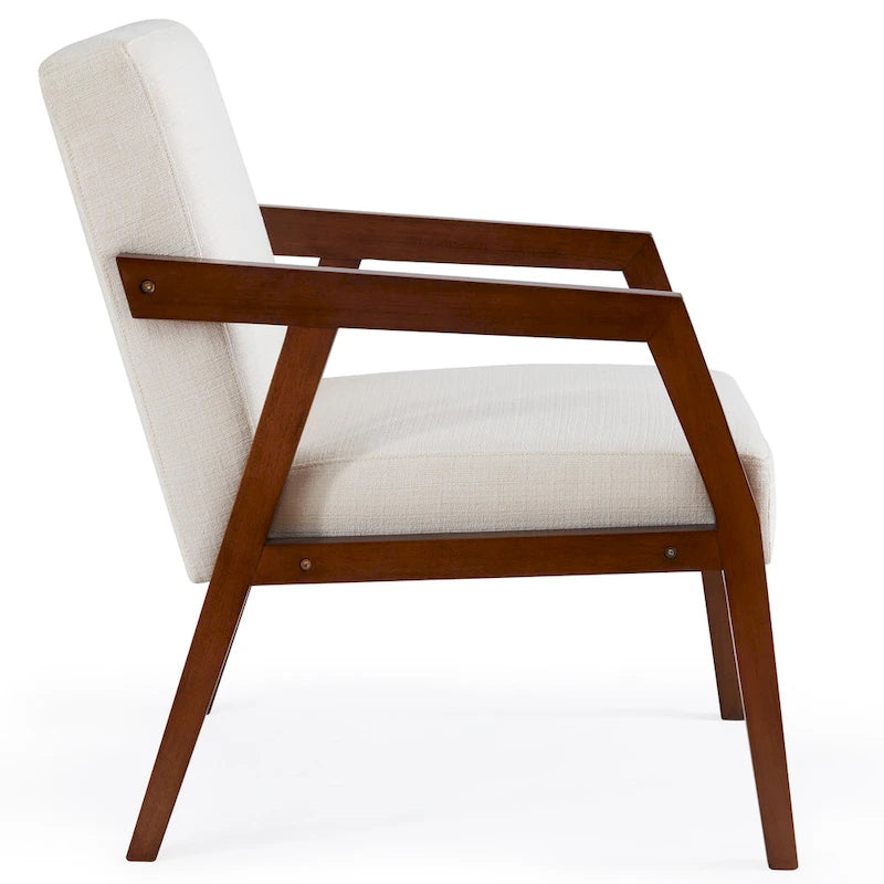 HUIMO Accent Armchair Solid Wooden Brownness/ White/ Blue Upholstered Mid-Century Modern Accent Chair for Living Room, Bedroom