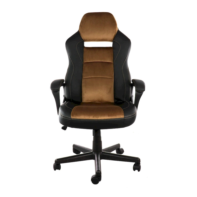 Chaise de bureau haute à dossier réglable en similicuir noir et marron