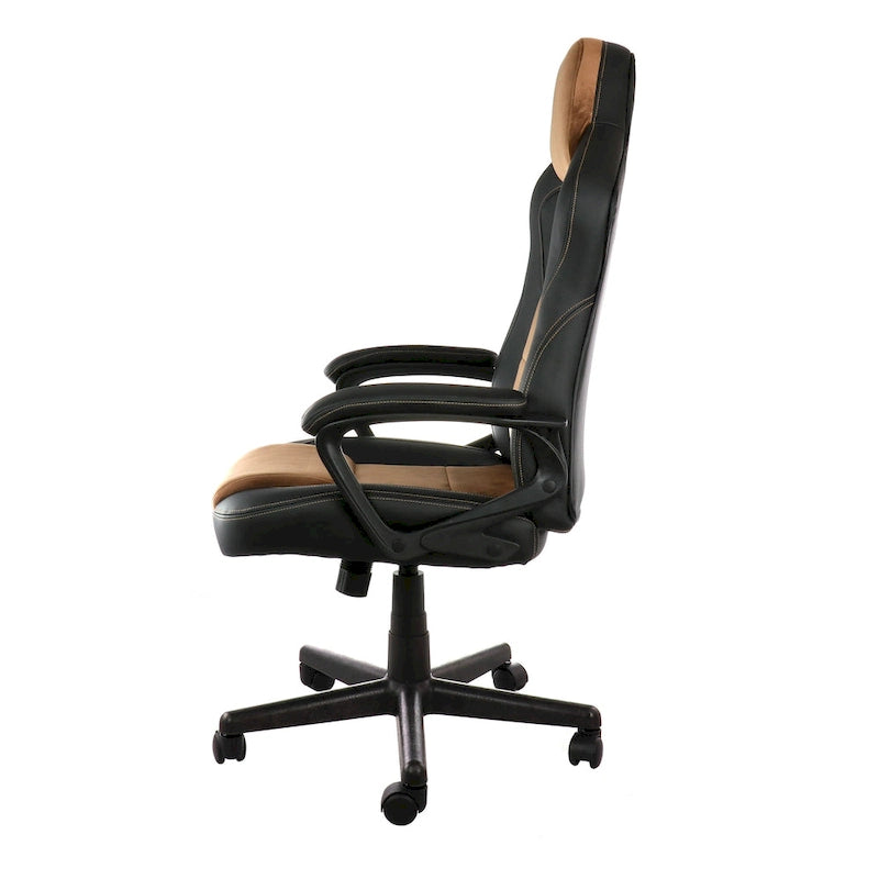 Chaise de bureau haute à dossier réglable en similicuir noir et marron