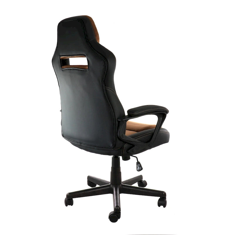 Chaise de bureau haute à dossier réglable en similicuir noir et marron