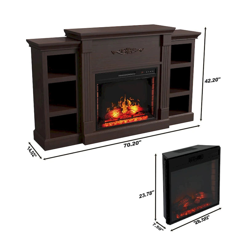 70 Wood Classical Fireplace TV Stand with 28 Electric Fireplace