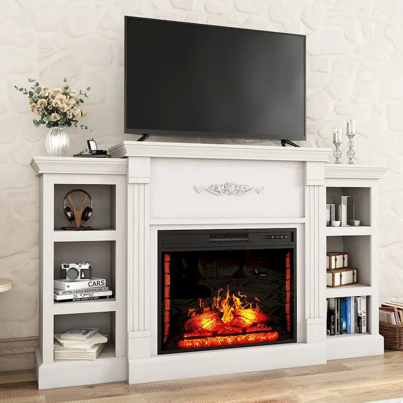 70 Wood Classical Fireplace TV Stand with 28 Electric Fireplace