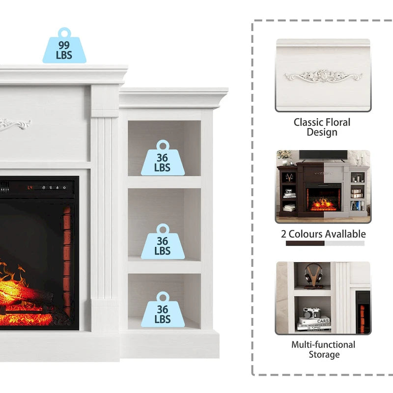 70 Wood Classical Fireplace TV Stand with 28 Electric Fireplace