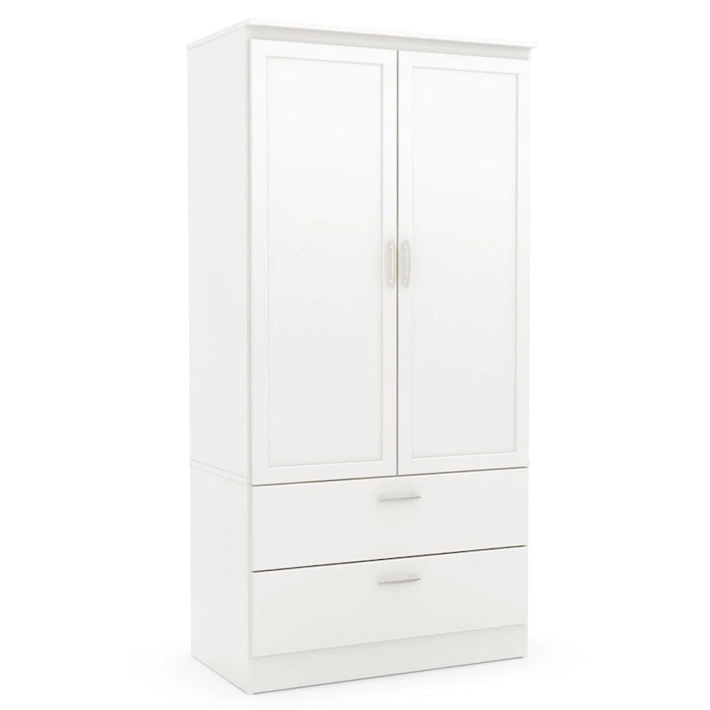 White Armoire Bedroom Clothes Storage Wardrobe Cabinet with 2 Drawers - 71.25 H x 35.5 W x 19.5 D