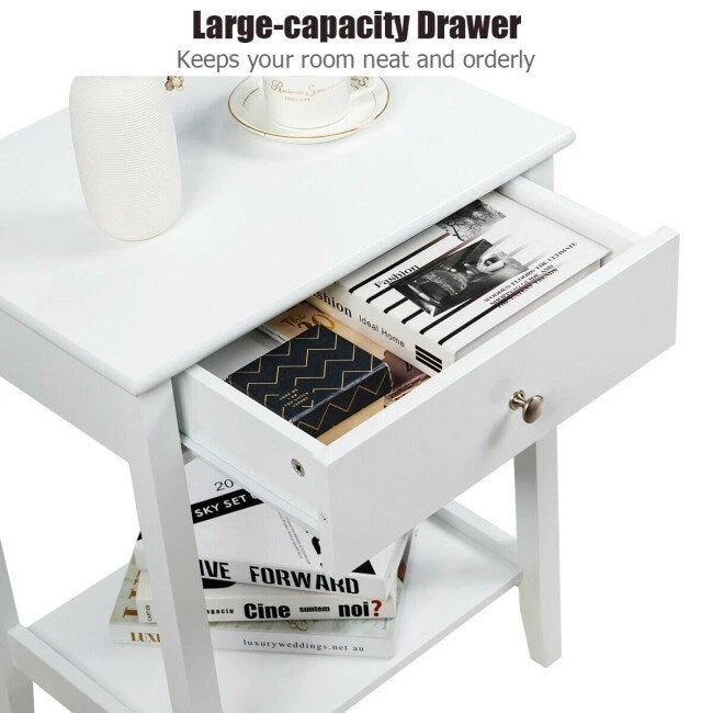 Wooden Nightstand End Table Storage Display