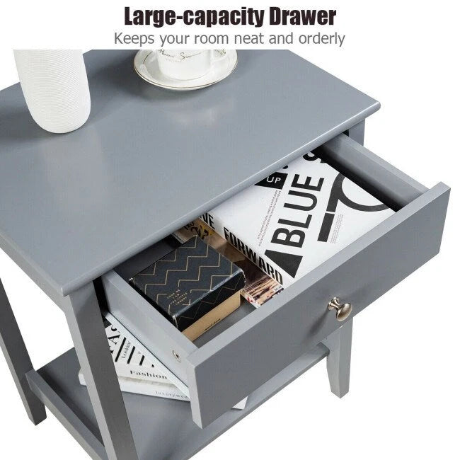 Wooden Nightstand End Table Storage Display