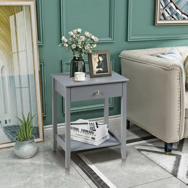 Wooden Nightstand End Table Storage Display