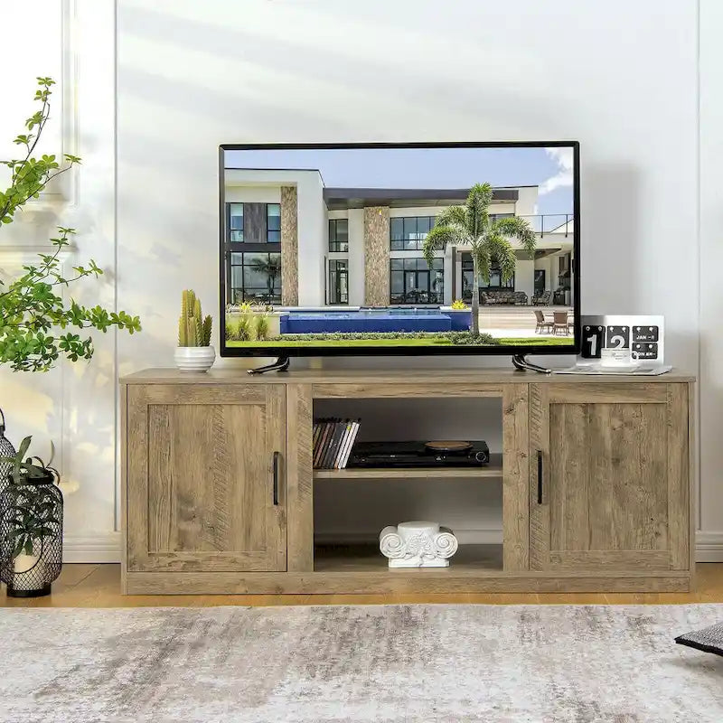 58 Inches TV Stand with 2 Storage Cabinets and 3-Position Adjustable Shelves