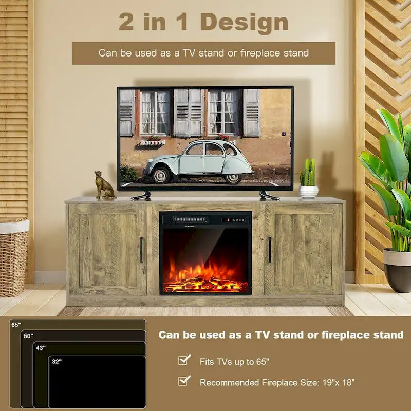 58 Inches TV Stand with 2 Storage Cabinets and 3-Position Adjustable Shelves