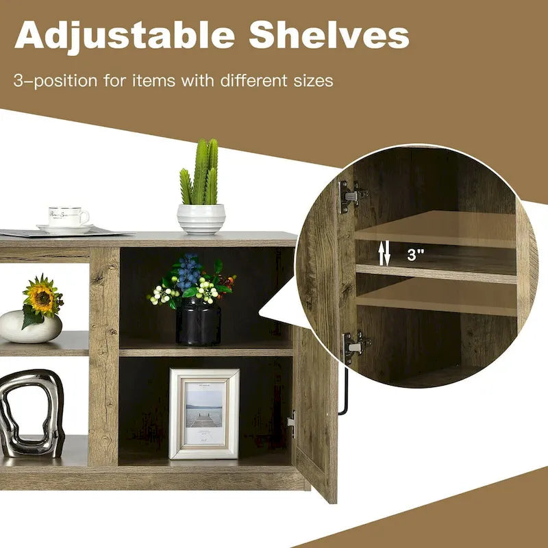 58 Inches TV Stand with 2 Storage Cabinets and 3-Position Adjustable Shelves