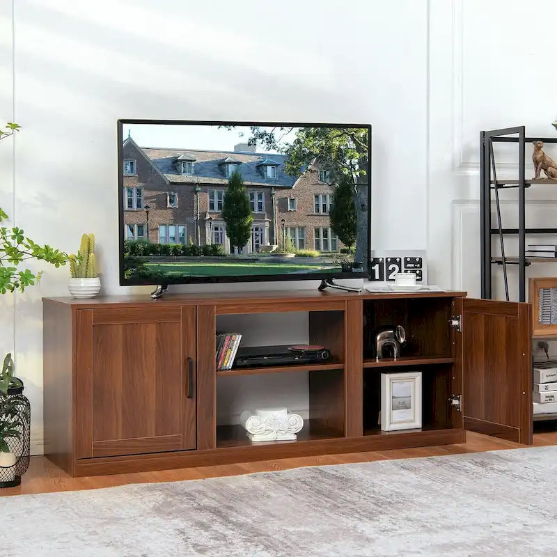 58 Inches TV Stand with 2 Storage Cabinets and 3-Position Adjustable Shelves