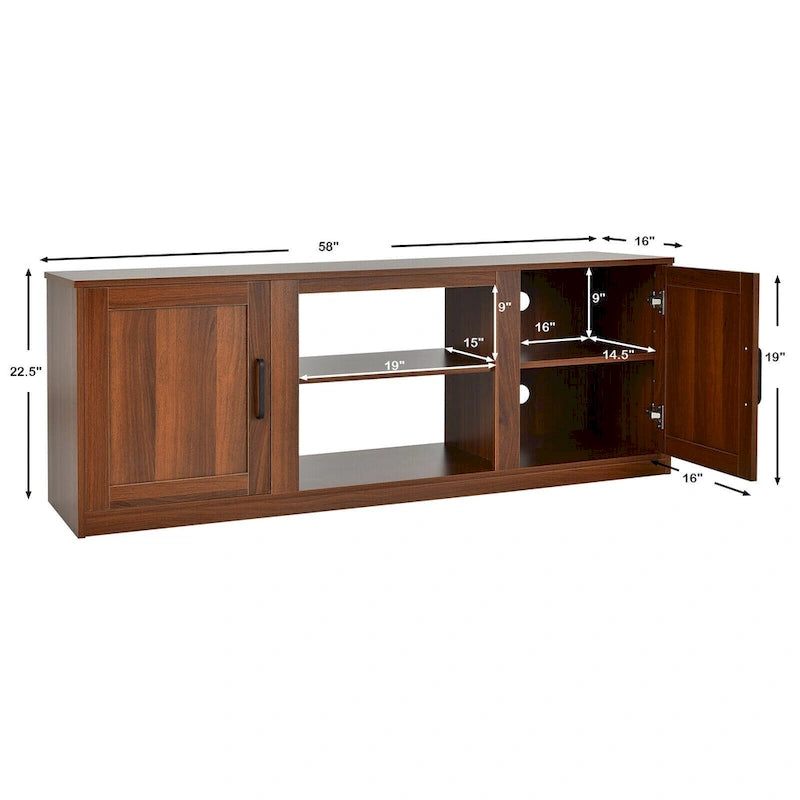 58 Inches TV Stand with 2 Storage Cabinets and 3-Position Adjustable Shelves