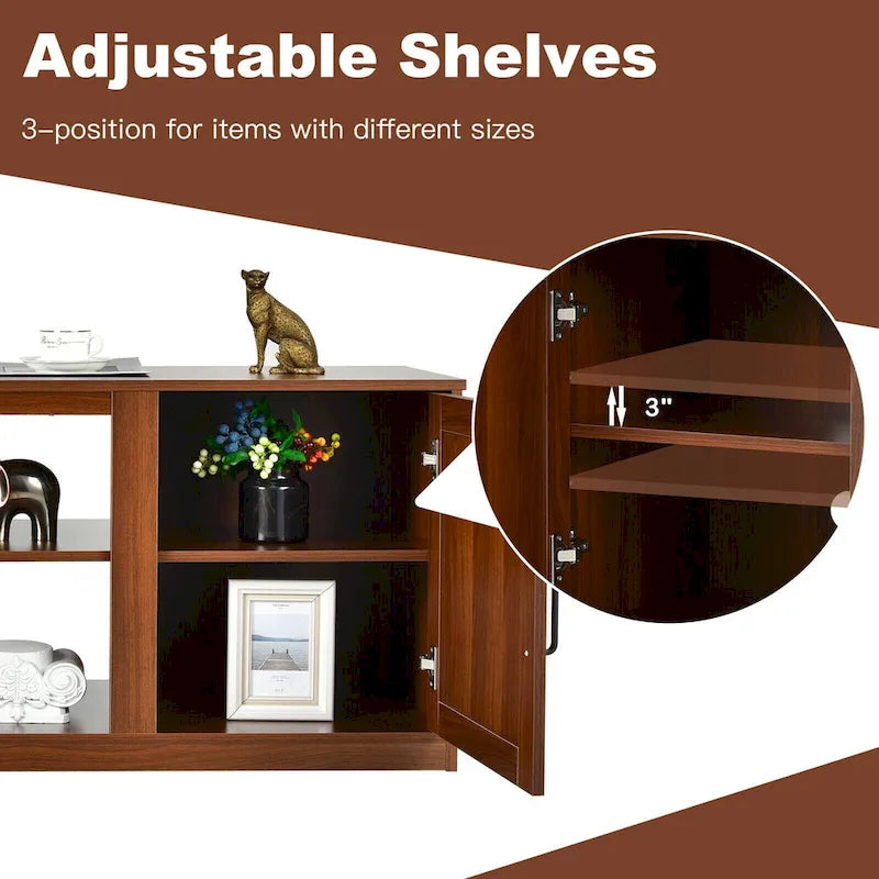 58 Inches TV Stand with 2 Storage Cabinets and 3-Position Adjustable Shelves