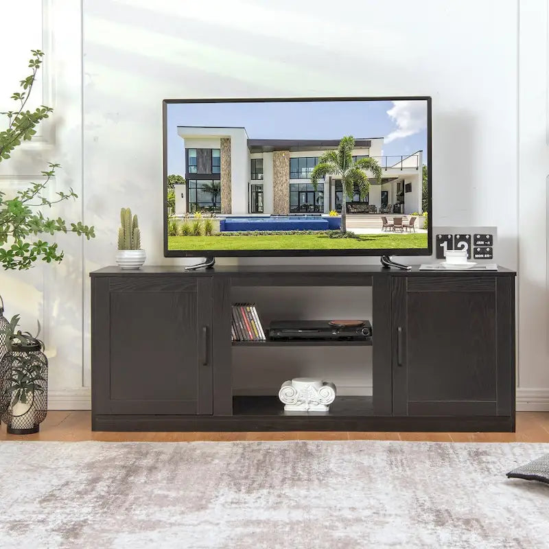 58 Inches TV Stand with 2 Storage Cabinets and 3-Position Adjustable Shelves