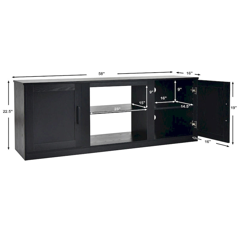 58 Inches TV Stand with 2 Storage Cabinets and 3-Position Adjustable Shelves