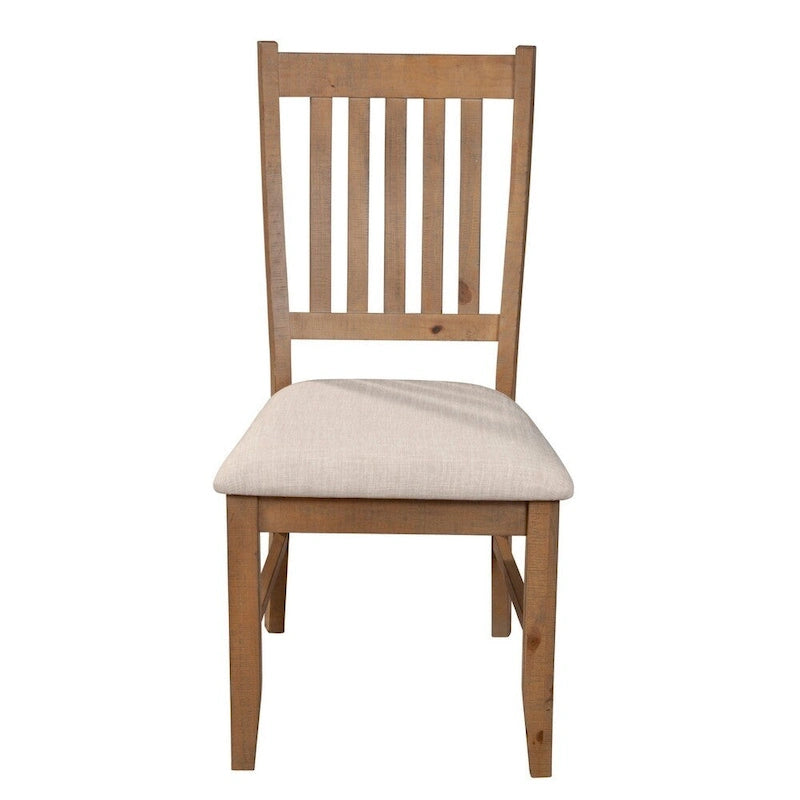 Set of 2 Dining Side Chair, Slatted Back, Beige Cushion, Brown - 20 L x 23.5 W x 39.5 H