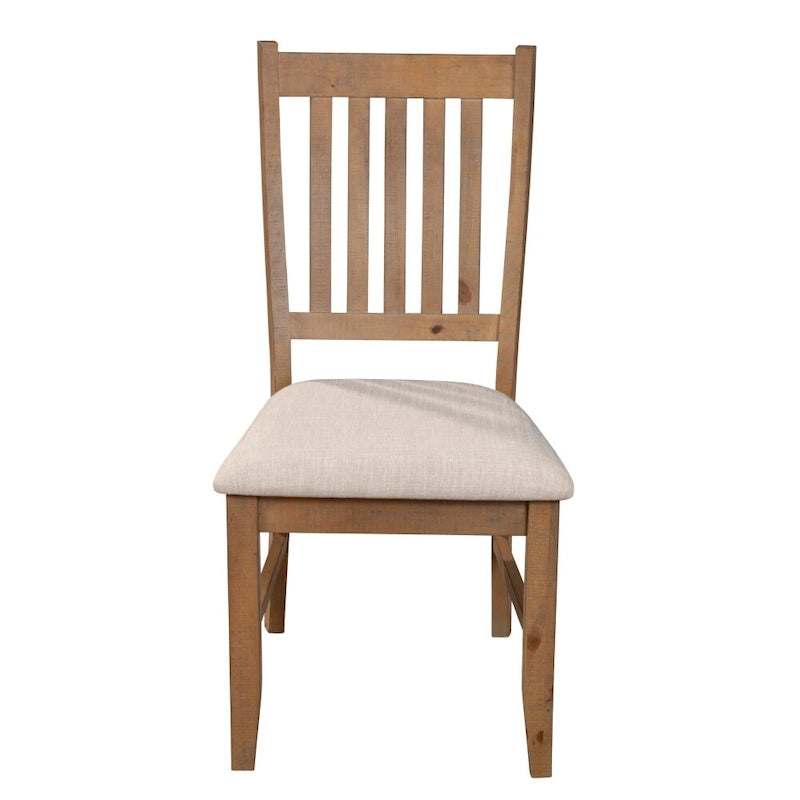 Set of 2 Dining Side Chair, Slatted Back, Beige Cushion, Brown - 20 L x 23.5 W x 39.5 H