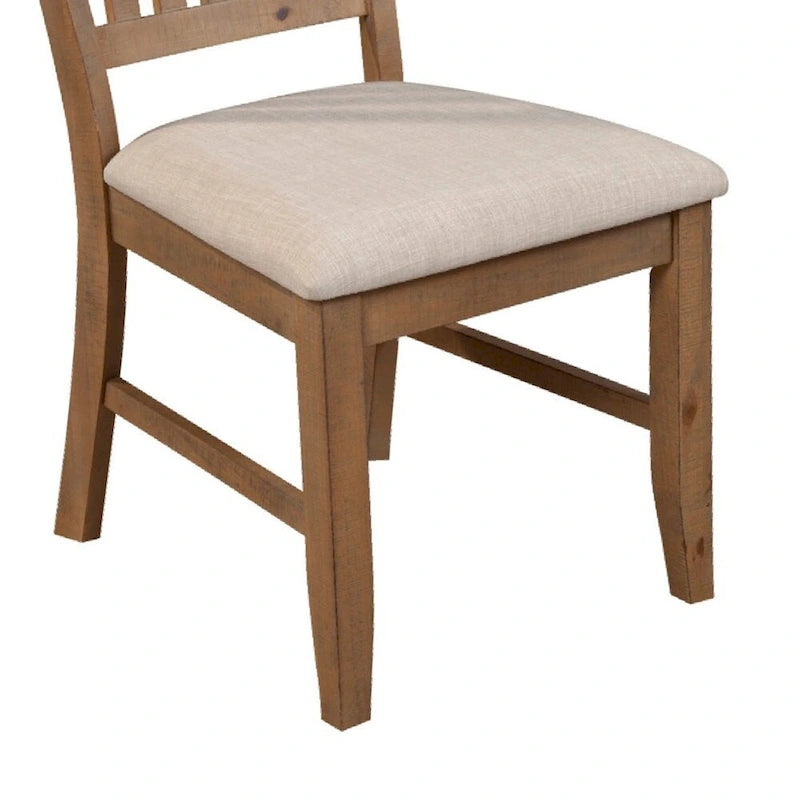Set of 2 Dining Side Chair, Slatted Back, Beige Cushion, Brown - 20 L x 23.5 W x 39.5 H