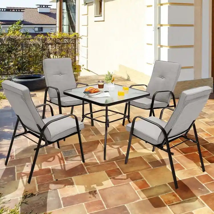 4 Patio Dining Stackable Chairs Set with High-Back Cushions - 29 x 22 x 35.5 (L x W x H)
