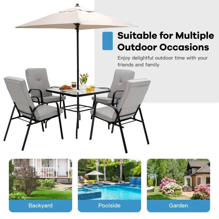 4 Patio Dining Stackable Chairs Set with High-Back Cushions - 29 x 22 x 35.5 (L x W x H)