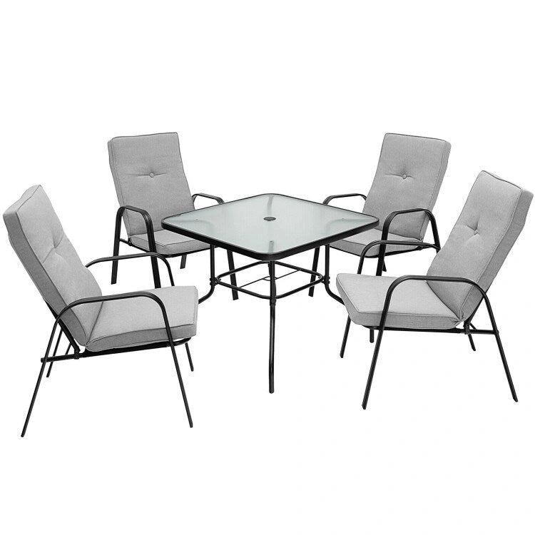 4 Patio Dining Stackable Chairs Set with High-Back Cushions - 29 x 22 x 35.5 (L x W x H)
