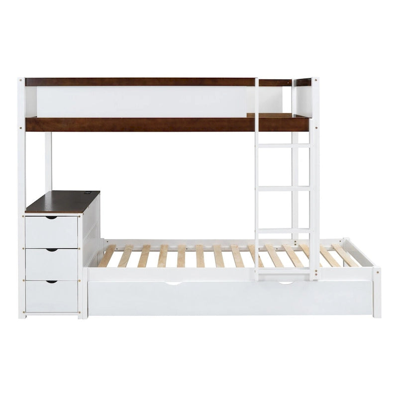 Twin-Over-Twin Bunk Bed with Twin size Trundle, Storage and Desk, Twin Size Bunk Bed