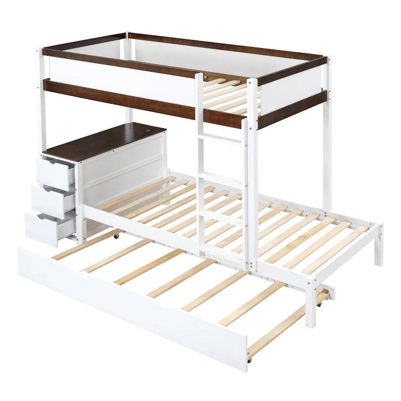 Twin-Over-Twin Bunk Bed with Twin size Trundle, Storage and Desk, Twin Size Bunk Bed
