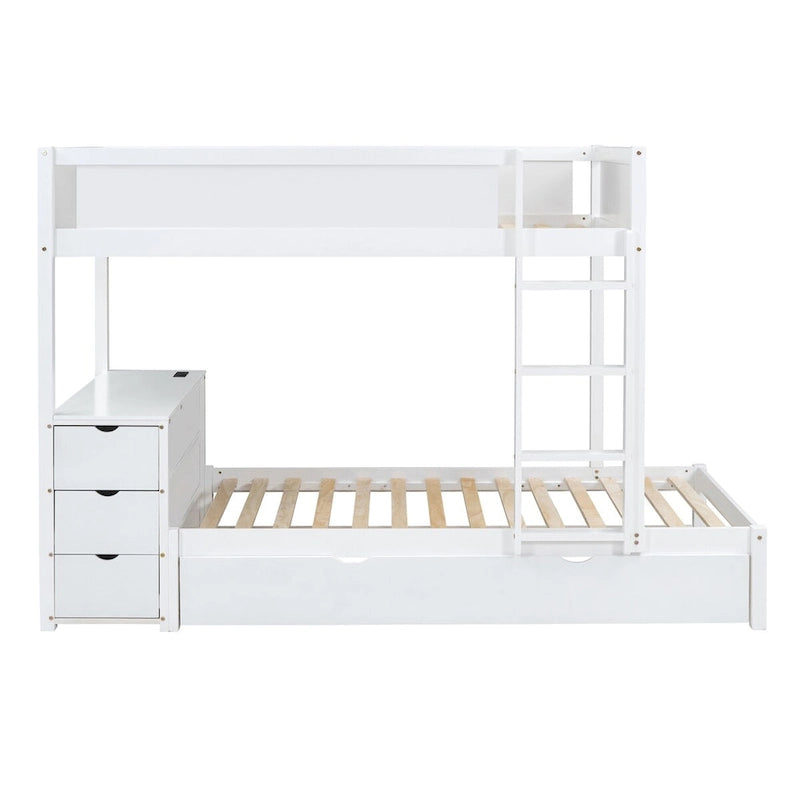 Twin-Over-Twin Bunk Bed with Twin size Trundle, Storage and Desk, Twin Size Bunk Bed