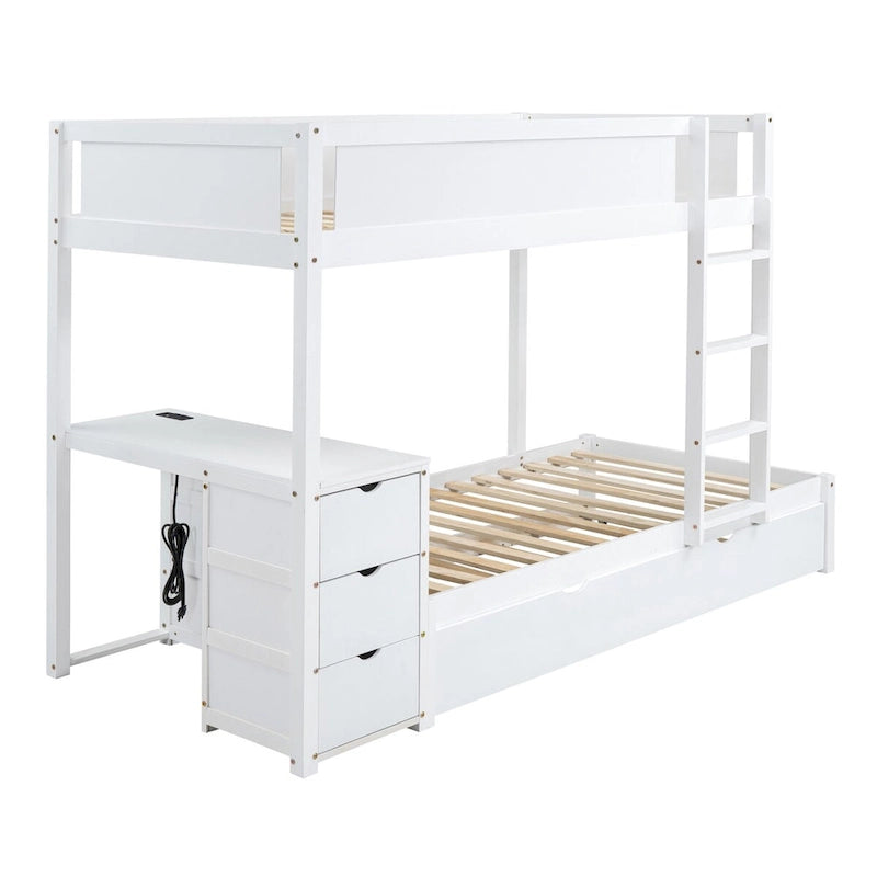 Twin-Over-Twin Bunk Bed with Twin size Trundle, Storage and Desk, Twin Size Bunk Bed