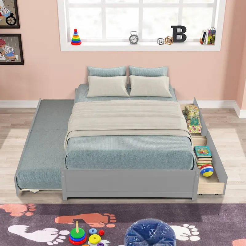 FULL Bed with Twin TRUNDLE and TWO DRAWERS