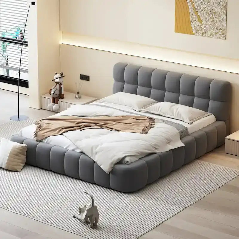 Upholstered Platform Bed with Thick Fabric