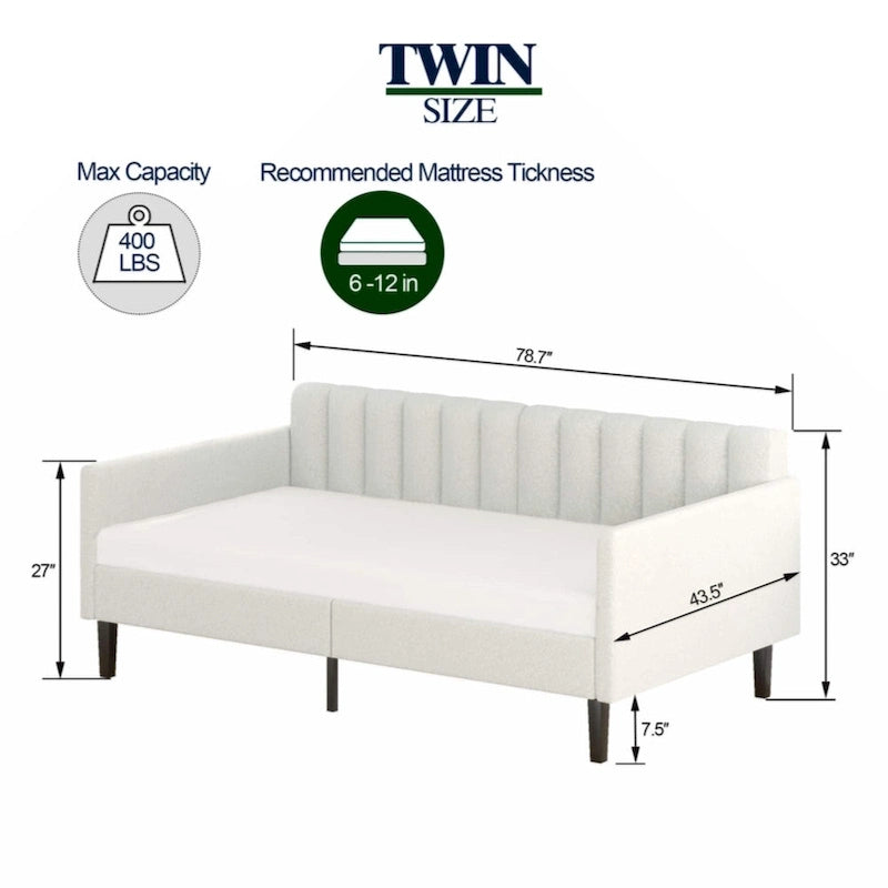 Upholstered Daybed with Tufted Backrest, Twin Size