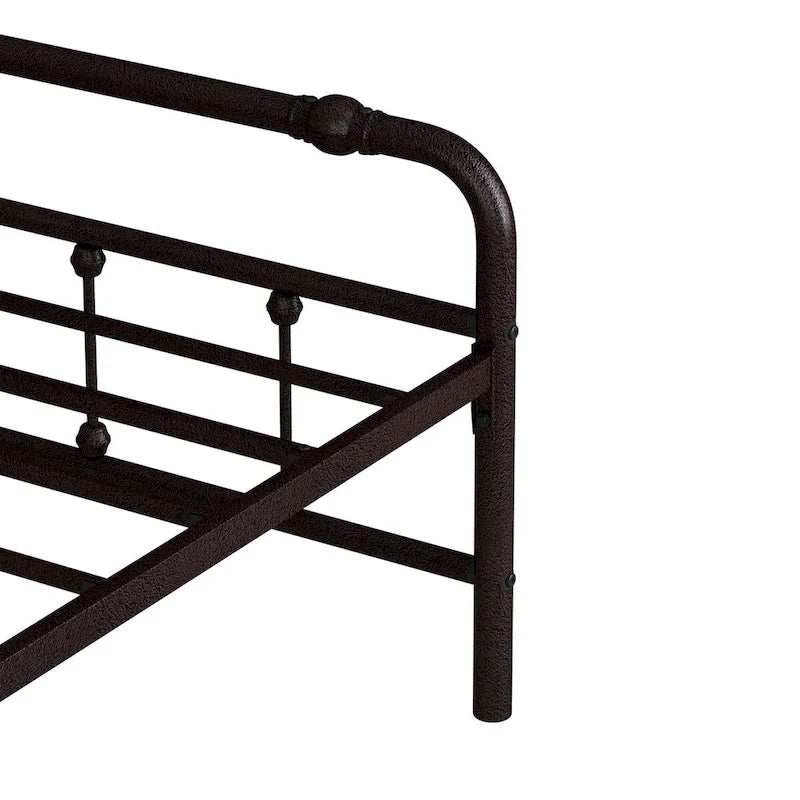 Metal Platform Bed Frame with Wrought Iron-Art Headboard/Footboard