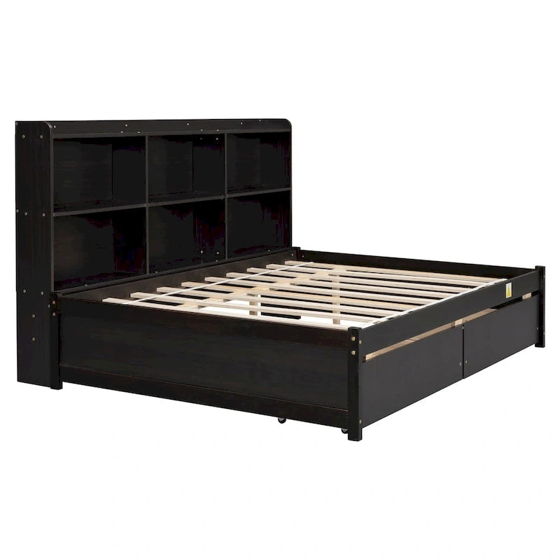 Full Bed with Side Bookcase Drawers